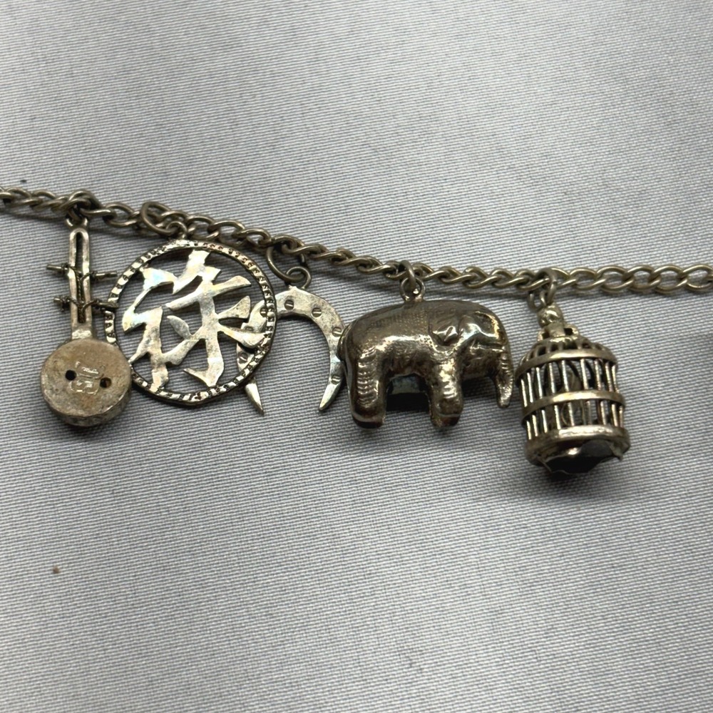 Vintage Chinese Export Silver 12 Charm Bracelet OS Silver Fair Articulated Fish - Picture 6 of 16